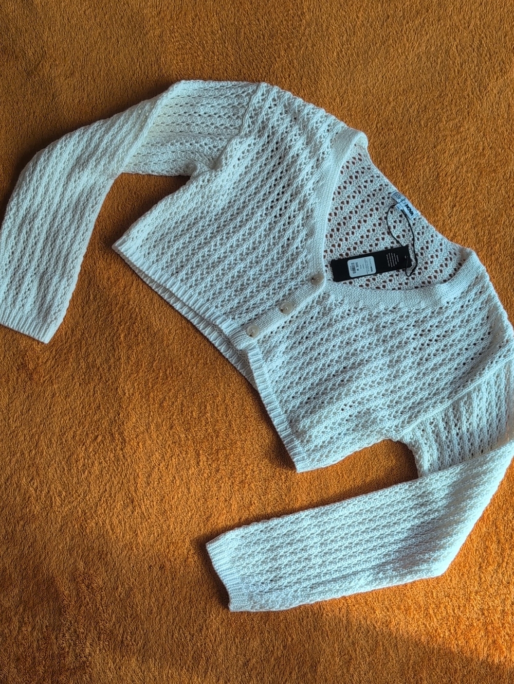 Fashion Nova White Open-Knit Cropped Cardigan